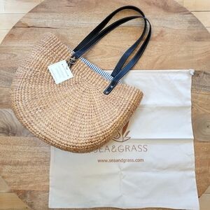 Sea & Grass Woven Seagrass Tote with Black Handles